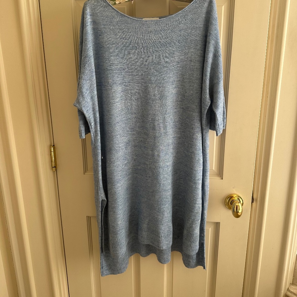 EILEEN FISHER 100% LINEN TUNIC/TOP IN MEDIUM BLUE/XL-EUC
